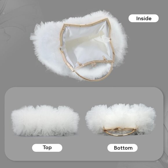 ⚡Women's Formal Flower Satin Metal Frame Evening White Crossbody Clutch Handbag - Picture 6 of 6